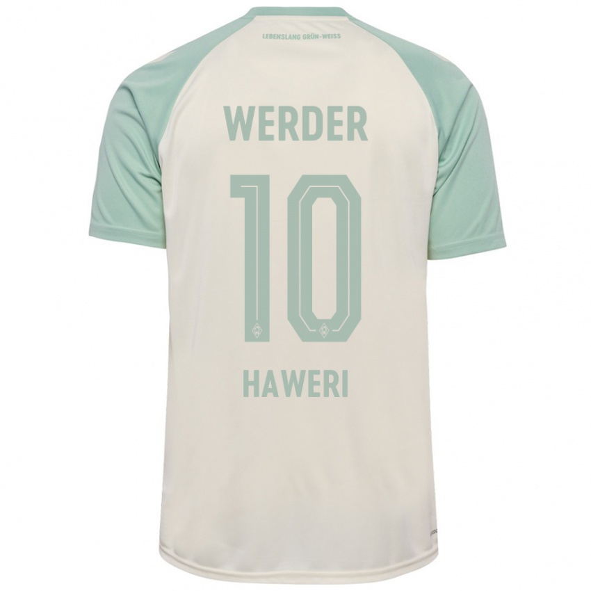 Enfant Maillot Adrian Haweri #10 Blanc Cassé Vert Clair Tenues Extérieur 2024/25 T-Shirt Belgique