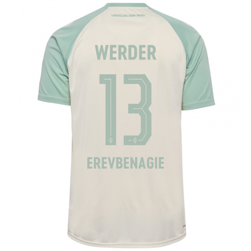 Enfant Maillot Paul Erevbenagie #13 Blanc Cassé Vert Clair Tenues Extérieur 2024/25 T-Shirt Belgique