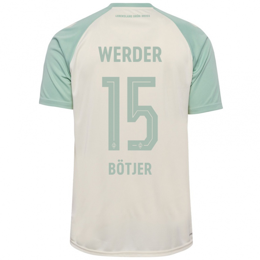 Enfant Maillot Linus Bötjer #15 Blanc Cassé Vert Clair Tenues Extérieur 2024/25 T-Shirt Belgique