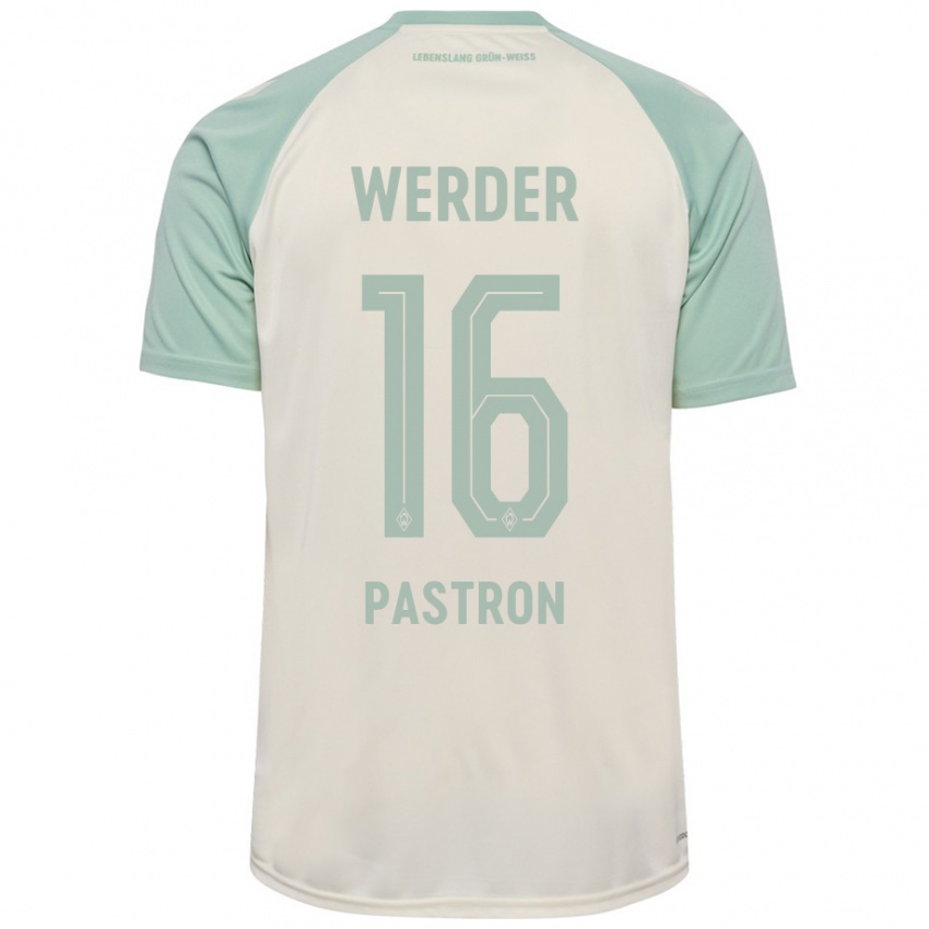 Enfant Maillot Alvin Pastron #16 Blanc Cassé Vert Clair Tenues Extérieur 2024/25 T-Shirt Belgique