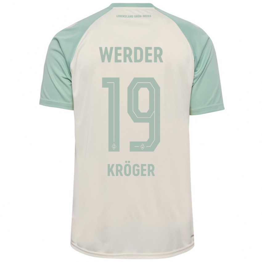 Enfant Maillot Moritz Kröger #19 Blanc Cassé Vert Clair Tenues Extérieur 2024/25 T-Shirt Belgique