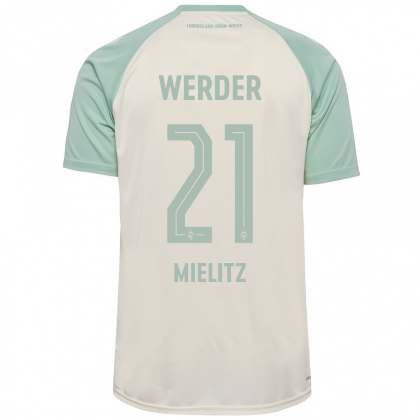 Enfant Maillot Sebastian Mielitz #21 Blanc Cassé Vert Clair Tenues Extérieur 2024/25 T-Shirt Belgique