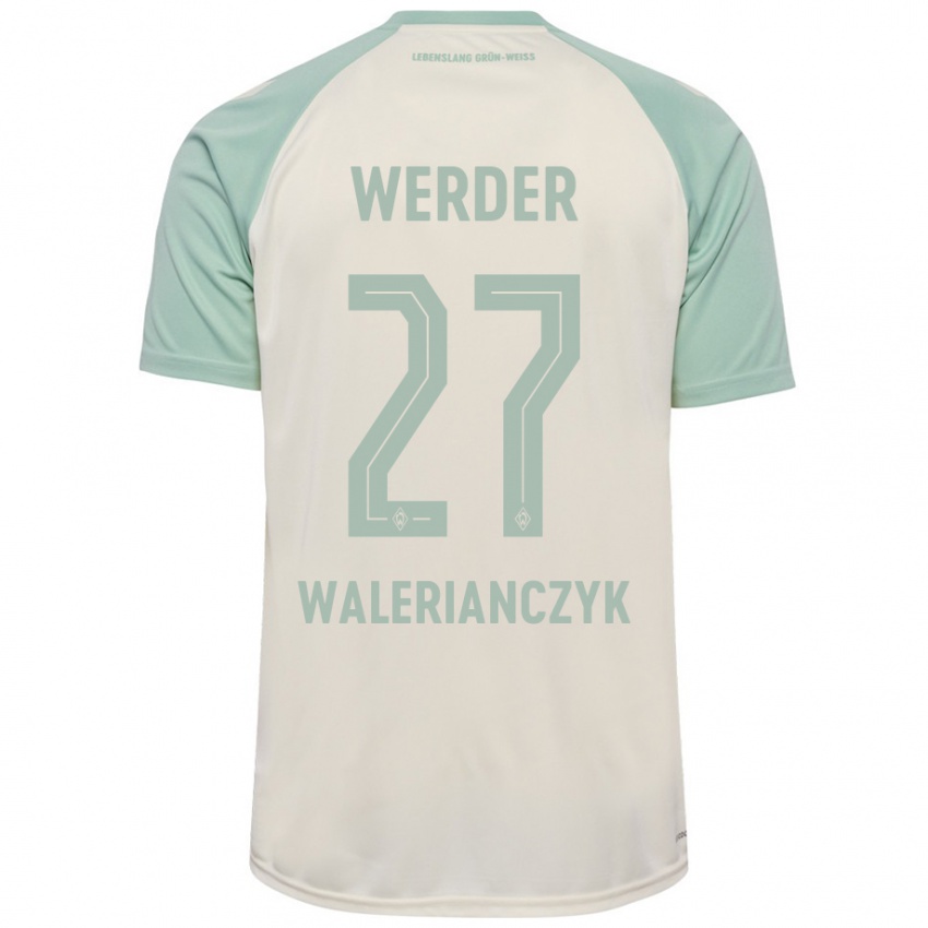 Enfant Maillot Dennis Walerianczyk #27 Blanc Cassé Vert Clair Tenues Extérieur 2024/25 T-Shirt Belgique