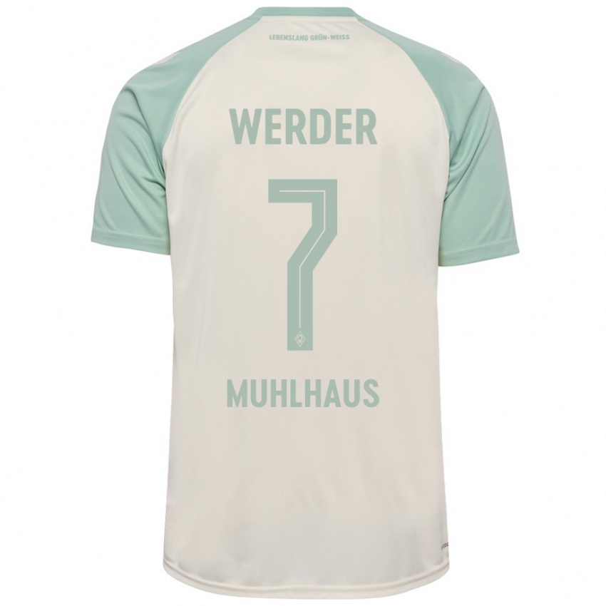 Enfant Maillot Larissa Mühlhaus #7 Blanc Cassé Vert Clair Tenues Extérieur 2024/25 T-Shirt Belgique