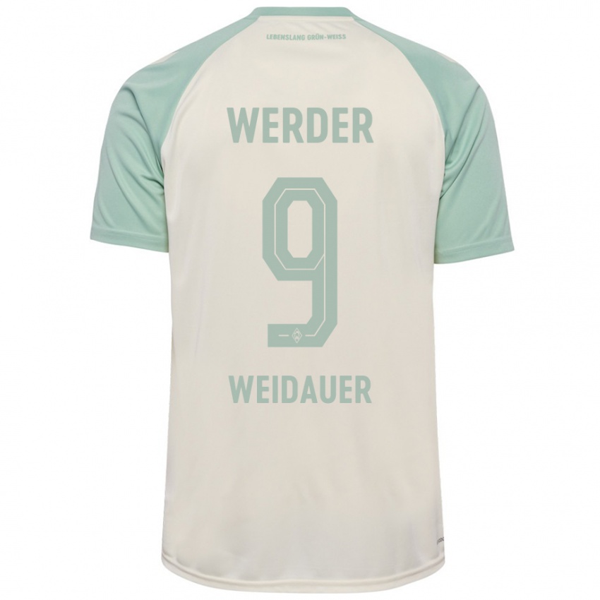 Enfant Maillot Sophie Weidauer #9 Blanc Cassé Vert Clair Tenues Extérieur 2024/25 T-Shirt Belgique