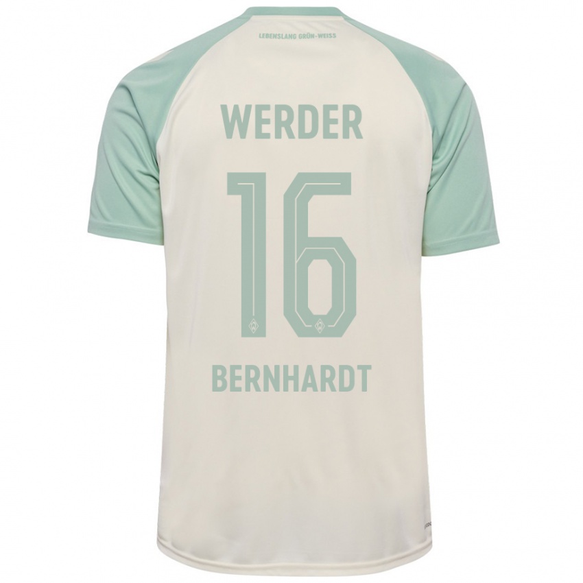 Enfant Maillot Emilie Bernhardt #16 Blanc Cassé Vert Clair Tenues Extérieur 2024/25 T-Shirt Belgique