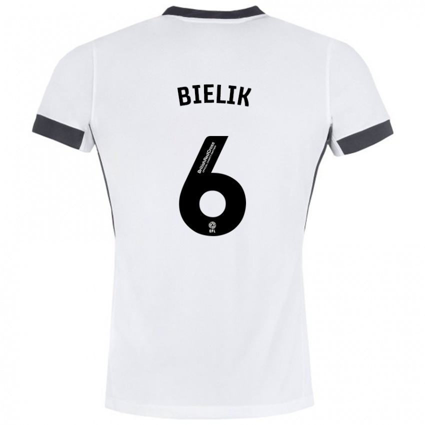 Kinder Krystian Bielik #6 Weiß Schwarz Auswärtstrikot Trikot 2024/25 T-Shirt Belgien