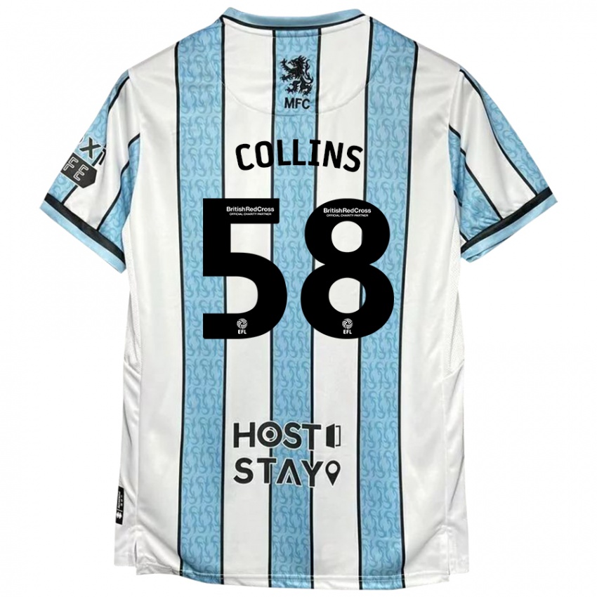 Kinder Sam Collins #58 Weiß Blau Auswärtstrikot Trikot 2024/25 T-Shirt Belgien