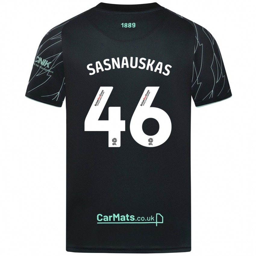 Kinderen Dovydas Sasnauskas #46 Zwart Groen Uitshirt Uittenue 2024/25 T-Shirt België