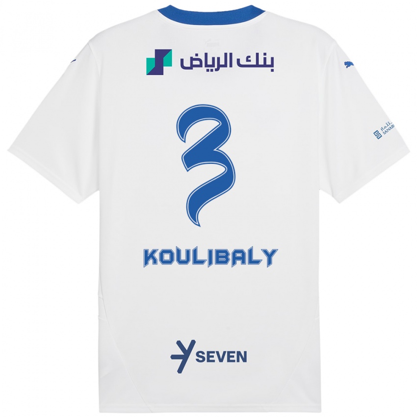 Enfant Maillot Kalidou Koulibaly #3 Blanc Bleu Tenues Extérieur 2024/25 T-Shirt Belgique