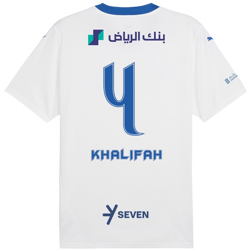 Enfant Maillot Khalifah Al-Dawsari #4 Blanc Bleu Tenues Extérieur 2024/25 T-Shirt Belgique