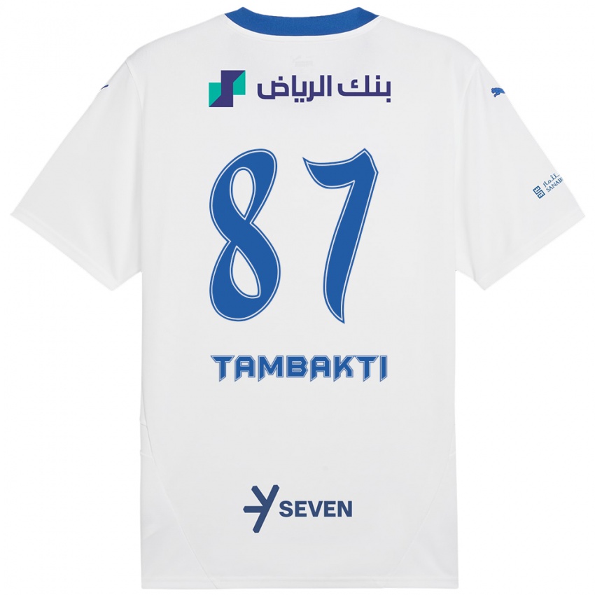 Enfant Maillot Hassan Tambakti #87 Blanc Bleu Tenues Extérieur 2024/25 T-Shirt Belgique