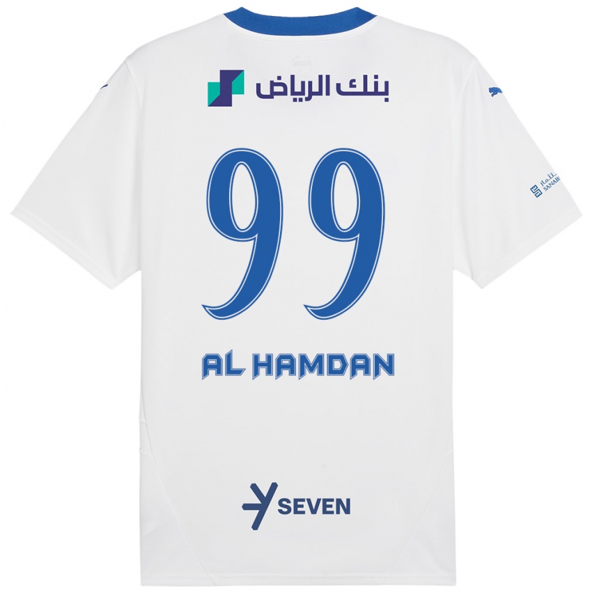 Enfant Maillot Abdullah Al-Hamdan #99 Blanc Bleu Tenues Extérieur 2024/25 T-Shirt Belgique