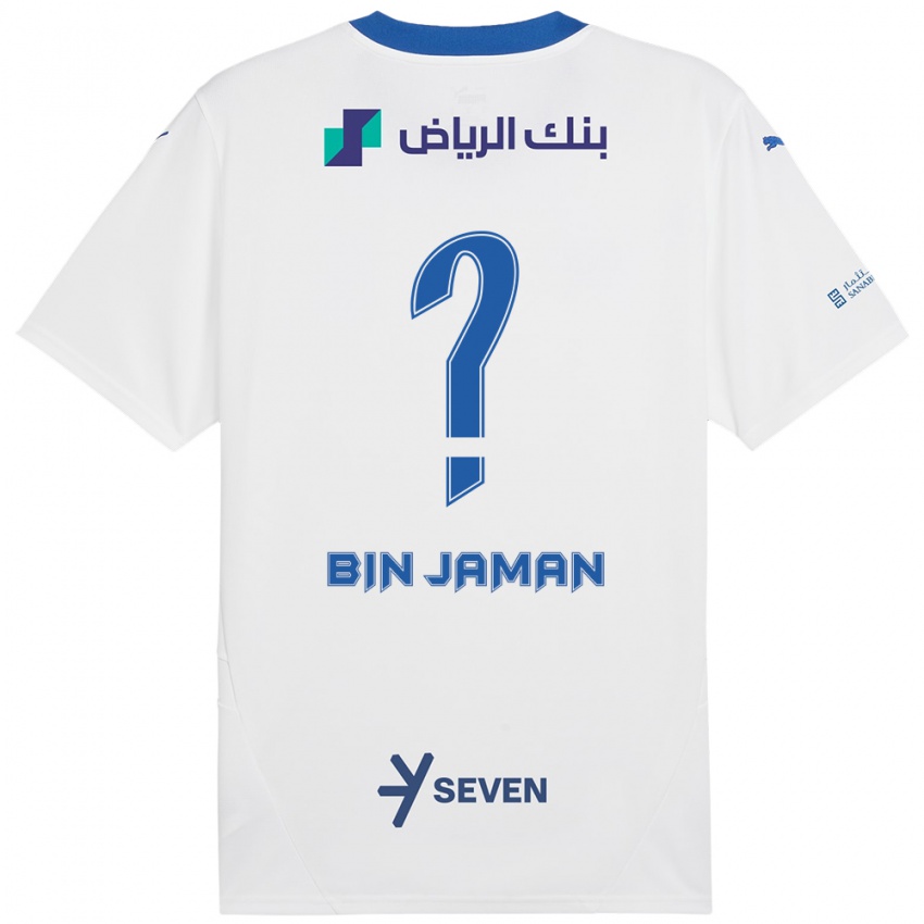 Enfant Maillot Rakan Bin Jaman #0 Blanc Bleu Tenues Extérieur 2024/25 T-Shirt Belgique