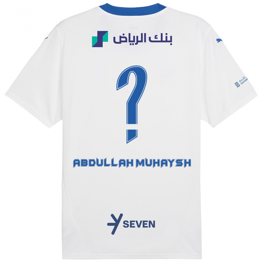 Enfant Maillot Mohammed Abdullah Muhaysh #0 Blanc Bleu Tenues Extérieur 2024/25 T-Shirt Belgique