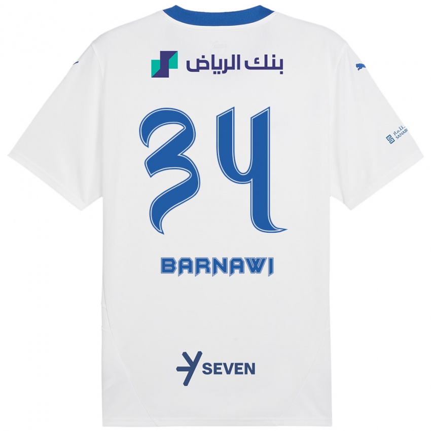 Enfant Maillot Saleh Barnawi #34 Blanc Bleu Tenues Extérieur 2024/25 T-Shirt Belgique