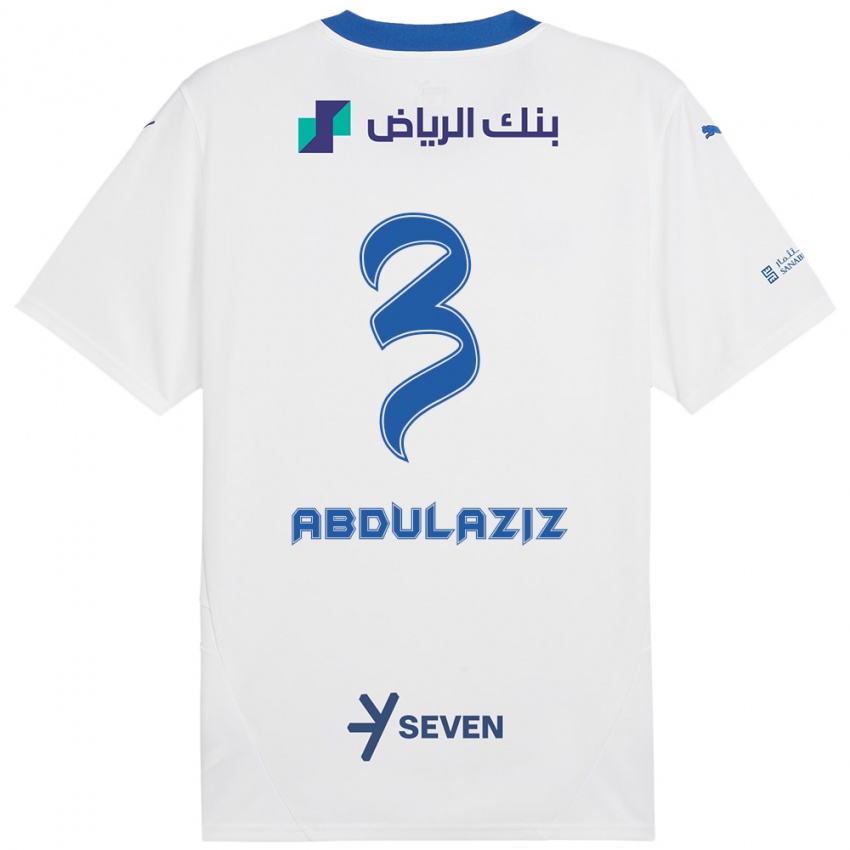 Enfant Maillot Al Jawhara Abdulaziz #3 Blanc Bleu Tenues Extérieur 2024/25 T-Shirt Belgique