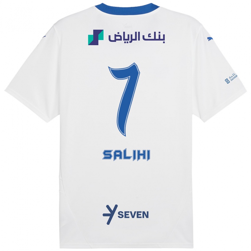 Enfant Maillot Shokhan Salihi #7 Blanc Bleu Tenues Extérieur 2024/25 T-Shirt Belgique