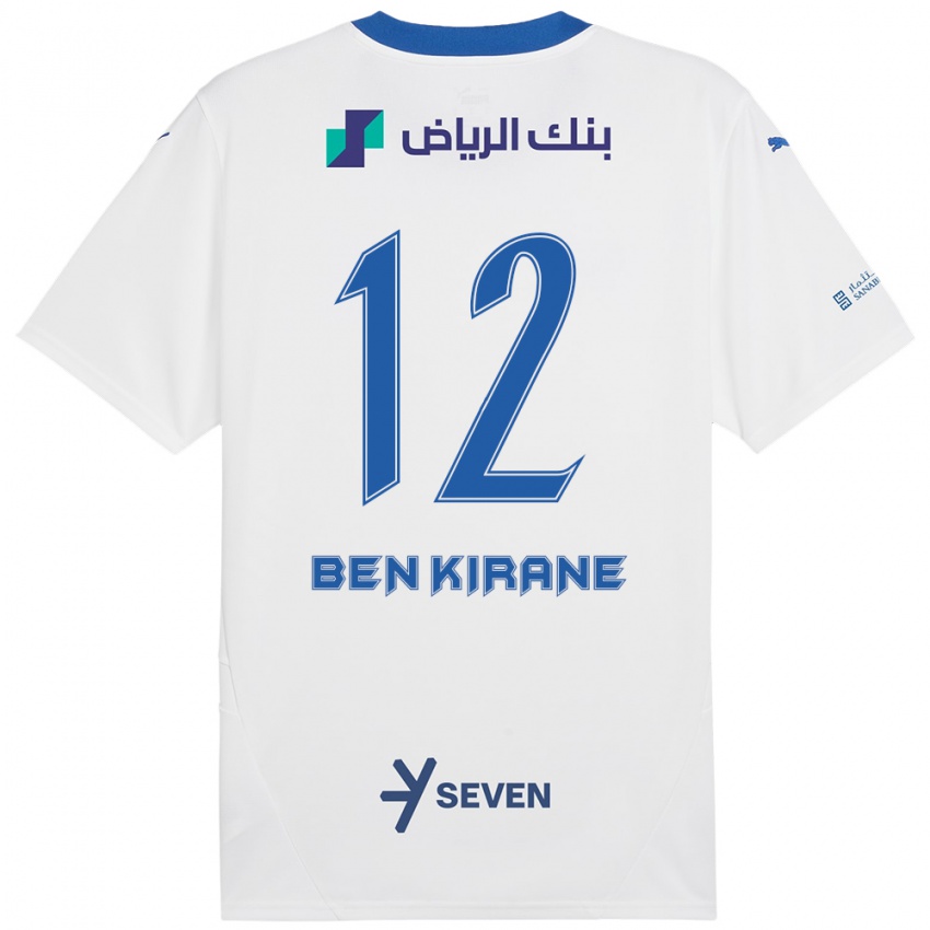 Enfant Maillot Mariam Ben Kirane #12 Blanc Bleu Tenues Extérieur 2024/25 T-Shirt Belgique