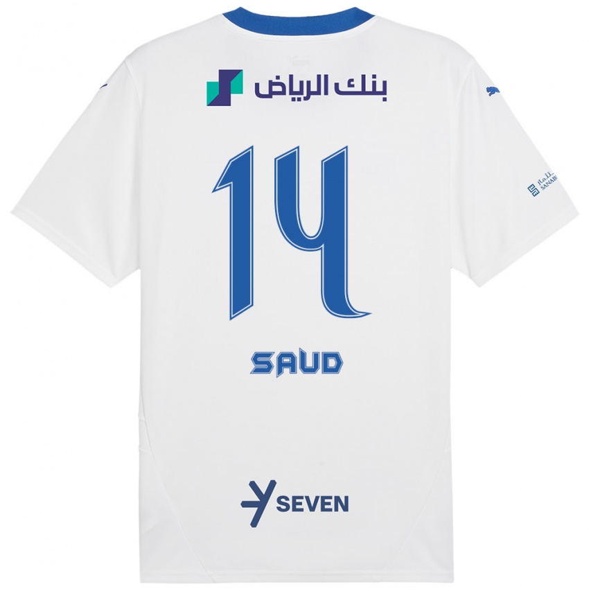 Enfant Maillot Nouf Saud #14 Blanc Bleu Tenues Extérieur 2024/25 T-Shirt Belgique