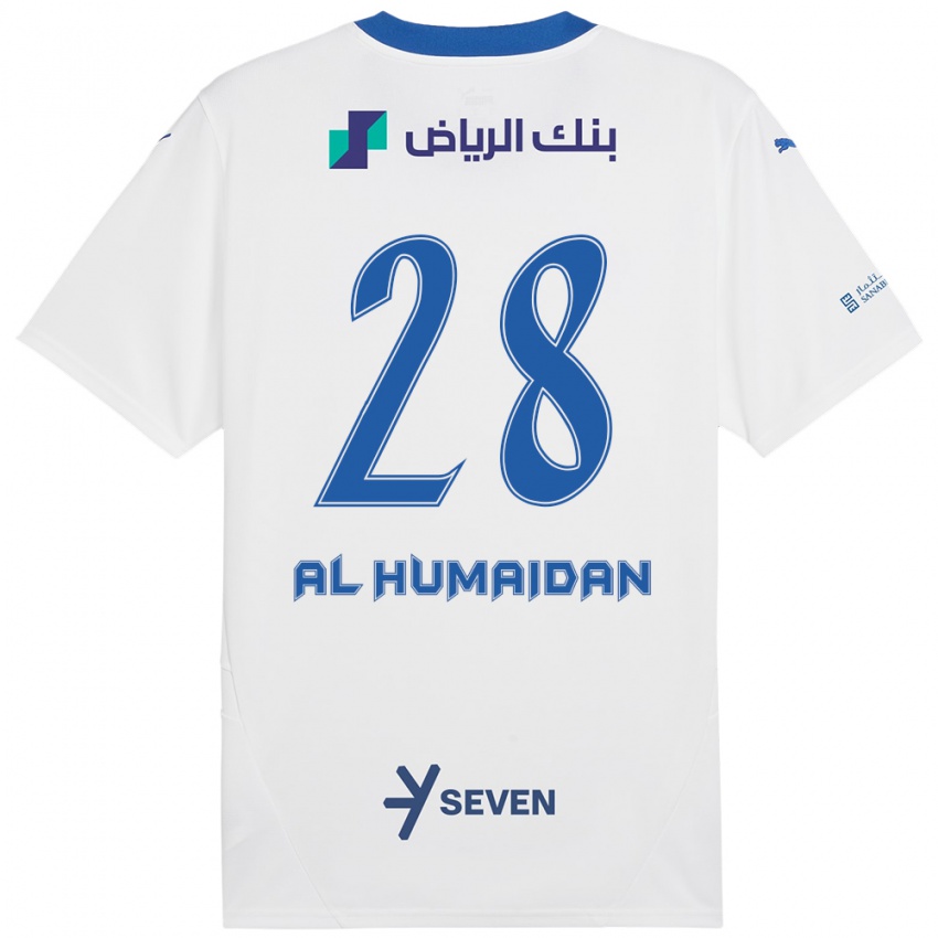 Enfant Maillot Fay Al-Humaidan #28 Blanc Bleu Tenues Extérieur 2024/25 T-Shirt Belgique