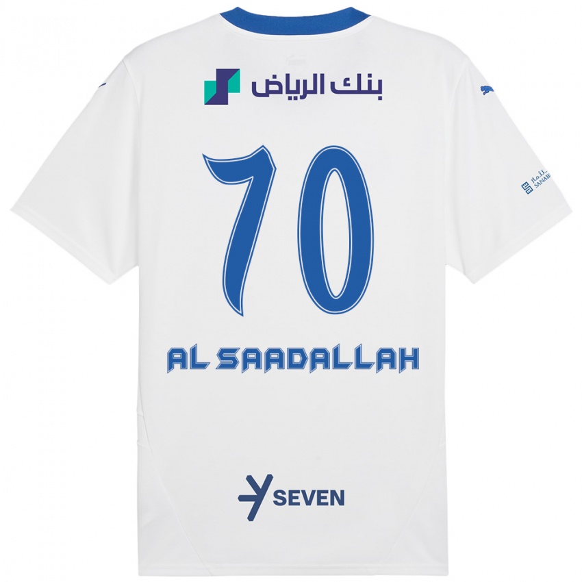 Enfant Maillot Hessa Al-Saadallah #70 Blanc Bleu Tenues Extérieur 2024/25 T-Shirt Belgique