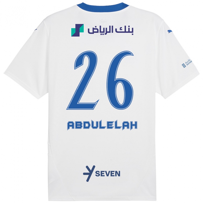 Enfant Maillot Abdulelah Al-Malki #26 Blanc Bleu Tenues Extérieur 2024/25 T-Shirt Belgique