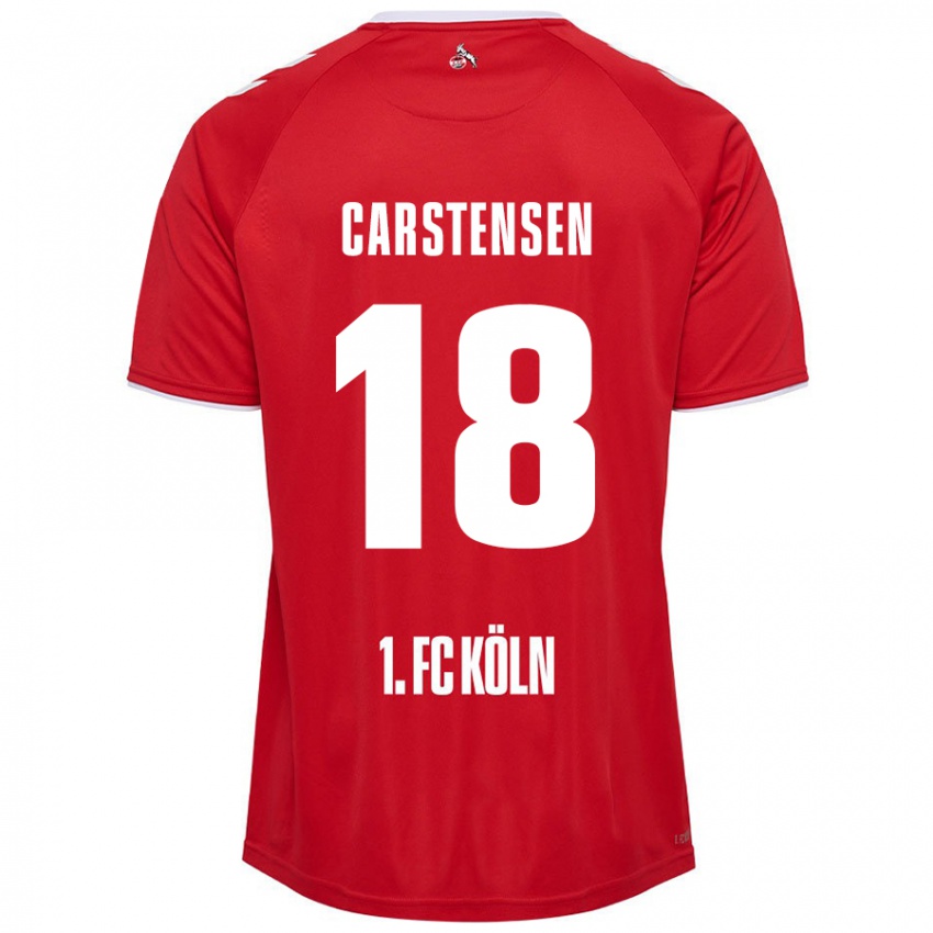 Enfant Maillot Rasmus Carstensen #18 Rouge Blanc Tenues Extérieur 2024/25 T-Shirt Belgique