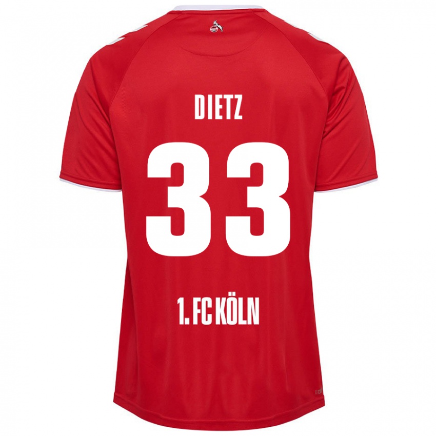 Enfant Maillot Florian Dietz #33 Rouge Blanc Tenues Extérieur 2024/25 T-Shirt Belgique