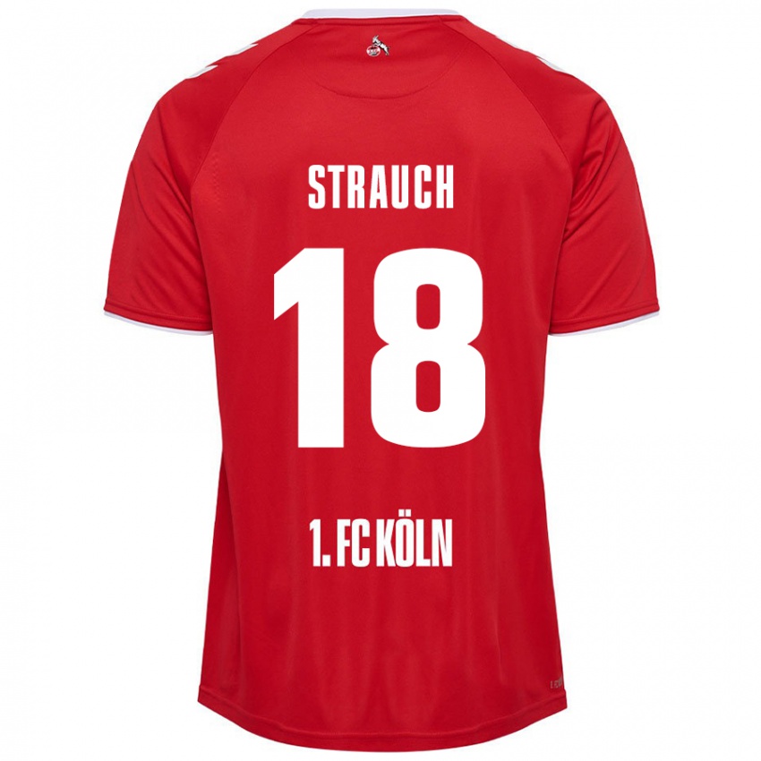 Enfant Maillot Georg Strauch #18 Rouge Blanc Tenues Extérieur 2024/25 T-Shirt Belgique