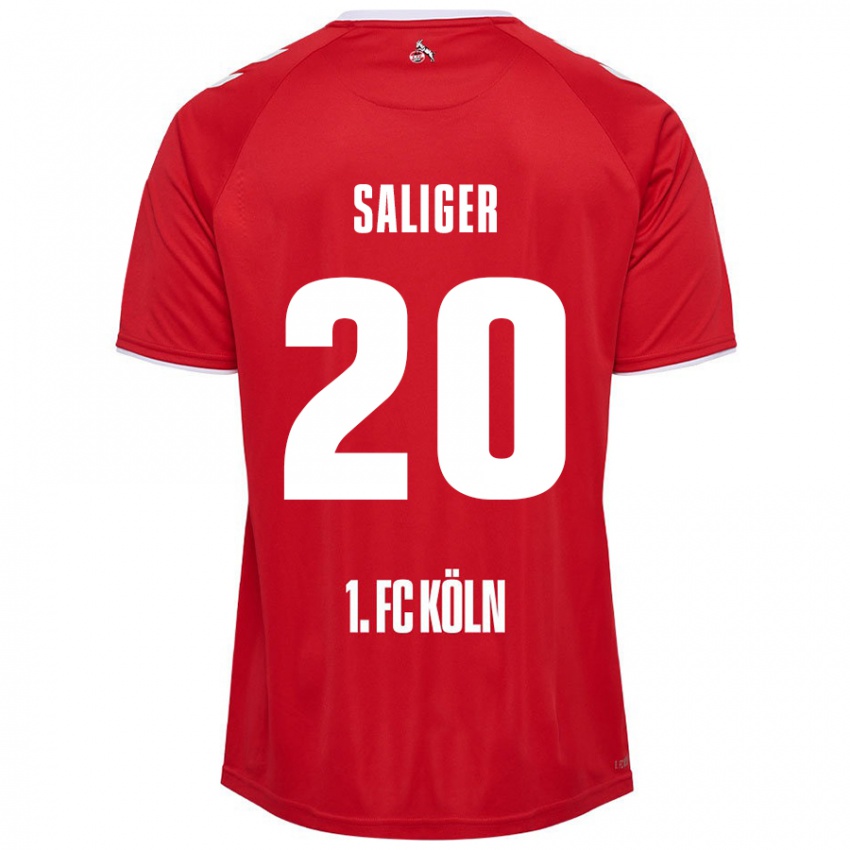 Enfant Maillot Jonas Saliger #20 Rouge Blanc Tenues Extérieur 2024/25 T-Shirt Belgique