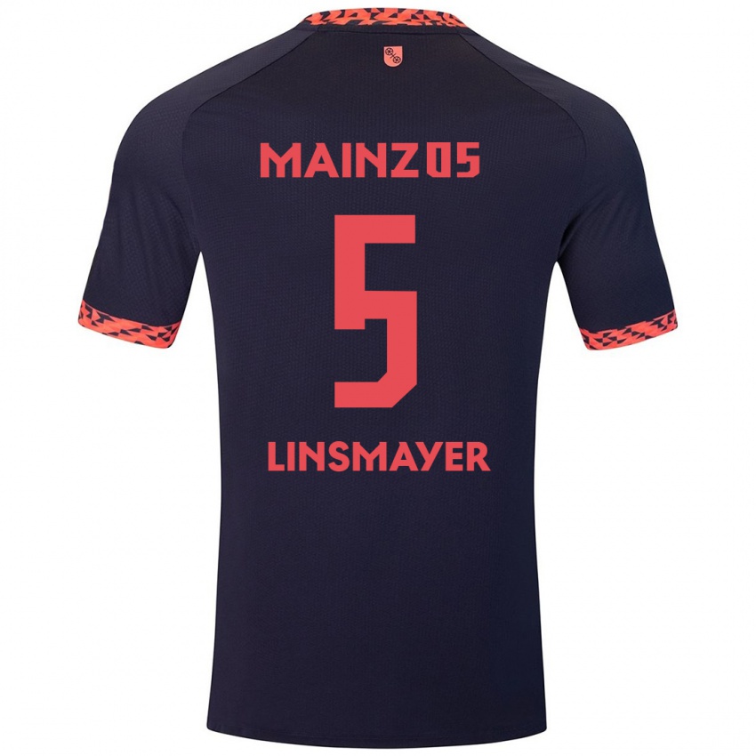 Kinderen Denis Linsmayer #5 Blauw Koraalrood Uitshirt Uittenue 2024/25 T-Shirt België