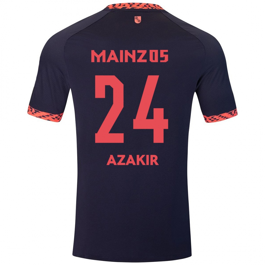 Kinderen Dennis Azakir #24 Blauw Koraalrood Uitshirt Uittenue 2024/25 T-Shirt België