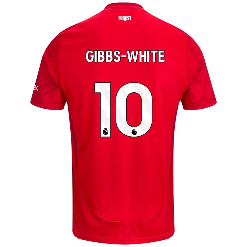 Homme Maillot Morgan Gibbs-White #10 Rouge Blanc Tenues Domicile 2024/25 T-Shirt Belgique