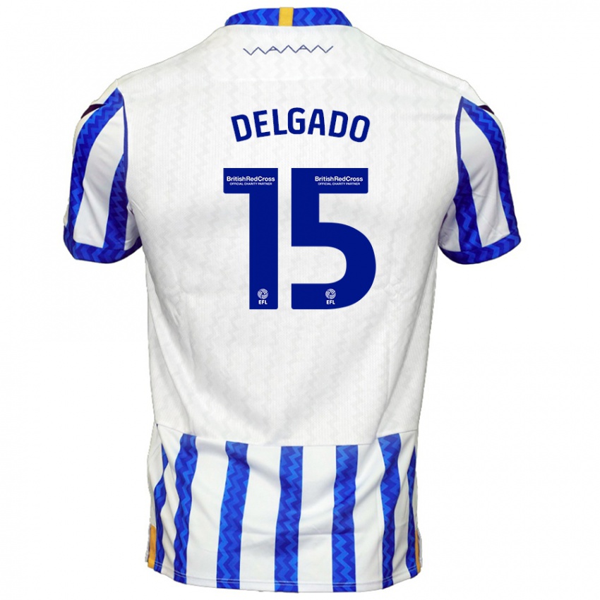 Homme Maillot Juan Delgado #15 Bleu Blanc Tenues Domicile 2024/25 T-Shirt Belgique