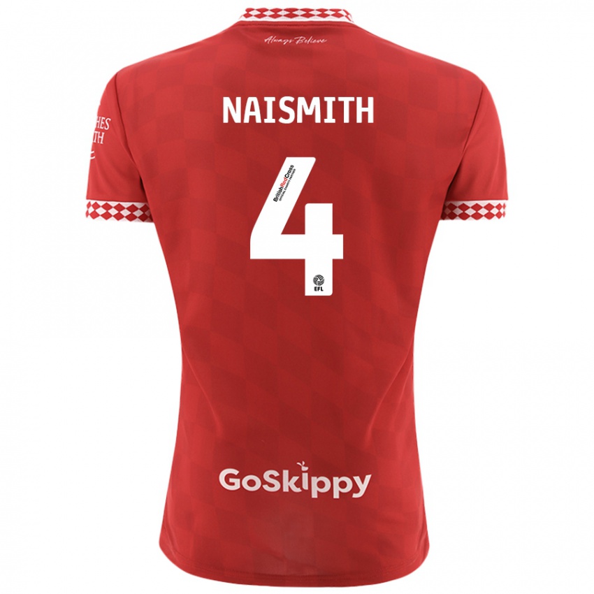 Heren Kal Naismith #4 Rood Thuisshirt Thuistenue 2024/25 T-Shirt België