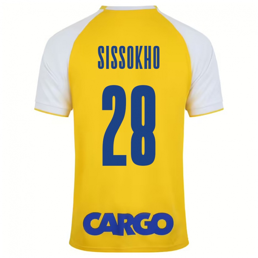 Homme Maillot Issouf Sissokho #28 Jaune Blanc Tenues Domicile 2024/25 T-Shirt Belgique