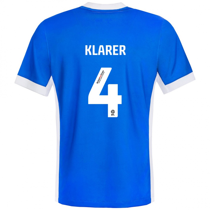 Homme Maillot Christoph Klarer #4 Bleu Blanc Tenues Domicile 2024/25 T-Shirt Belgique