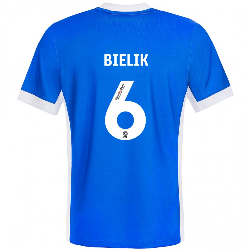 Homme Maillot Krystian Bielik #6 Bleu Blanc Tenues Domicile 2024/25 T-Shirt Belgique