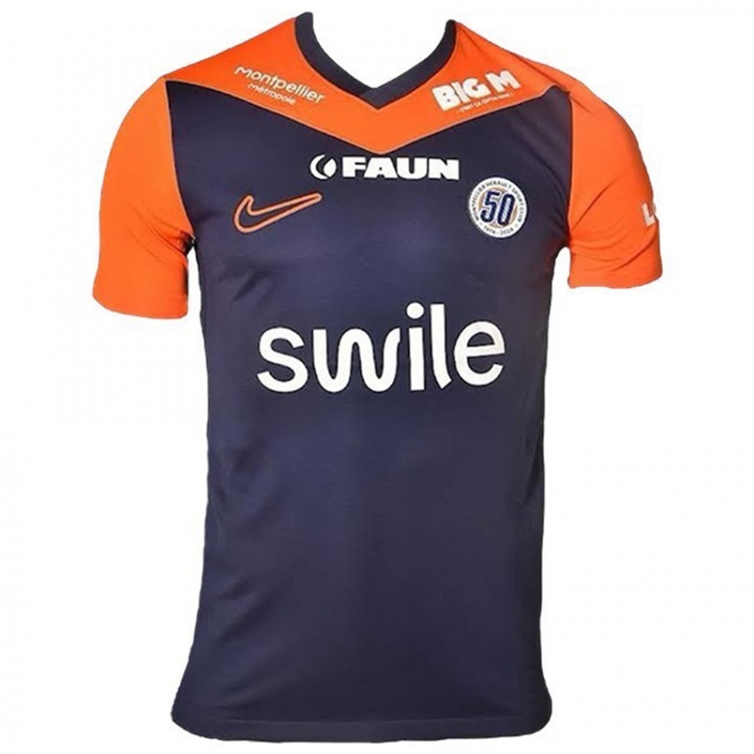 Homme Maillot Wilfried Ndollo Bille #0 Bleu Marine Orange Tenues Domicile 2024/25 T-Shirt Belgique