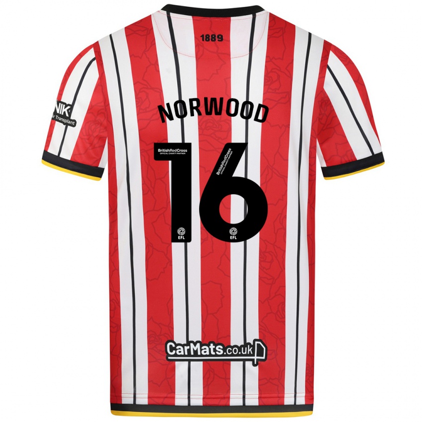 Herren Oliver Norwood #16 Rot Weiße Streifen Heimtrikot Trikot 2024/25 T-Shirt Belgien