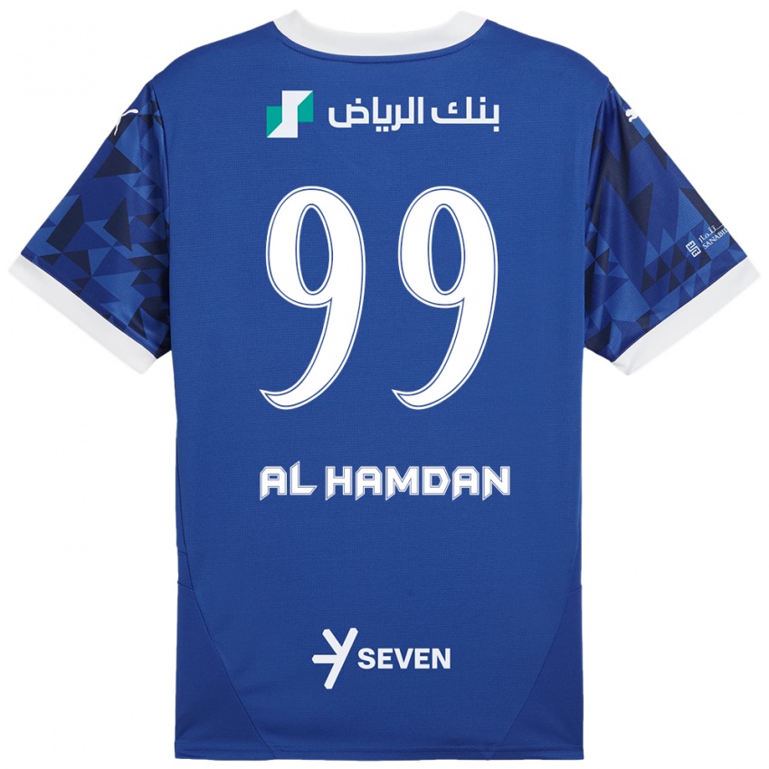 Homme Maillot Abdullah Al-Hamdan #99 Bleu Foncé Blanc Tenues Domicile 2024/25 T-Shirt Belgique