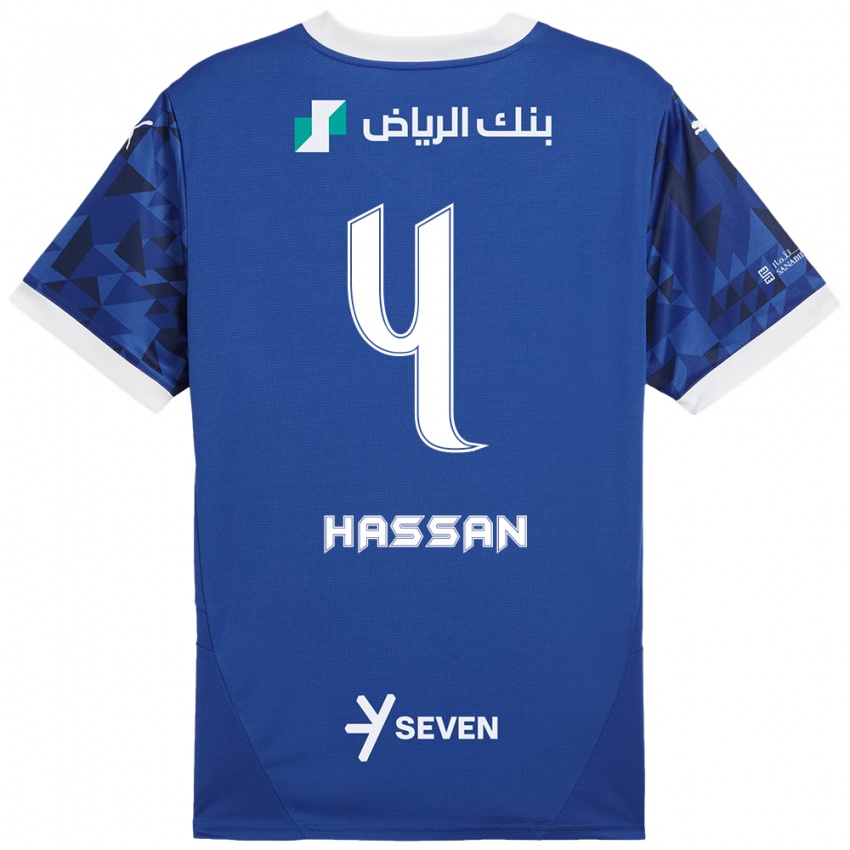 Heren Eman Hassan #4 Donkerblauw Wit Thuisshirt Thuistenue 2024/25 T-Shirt België