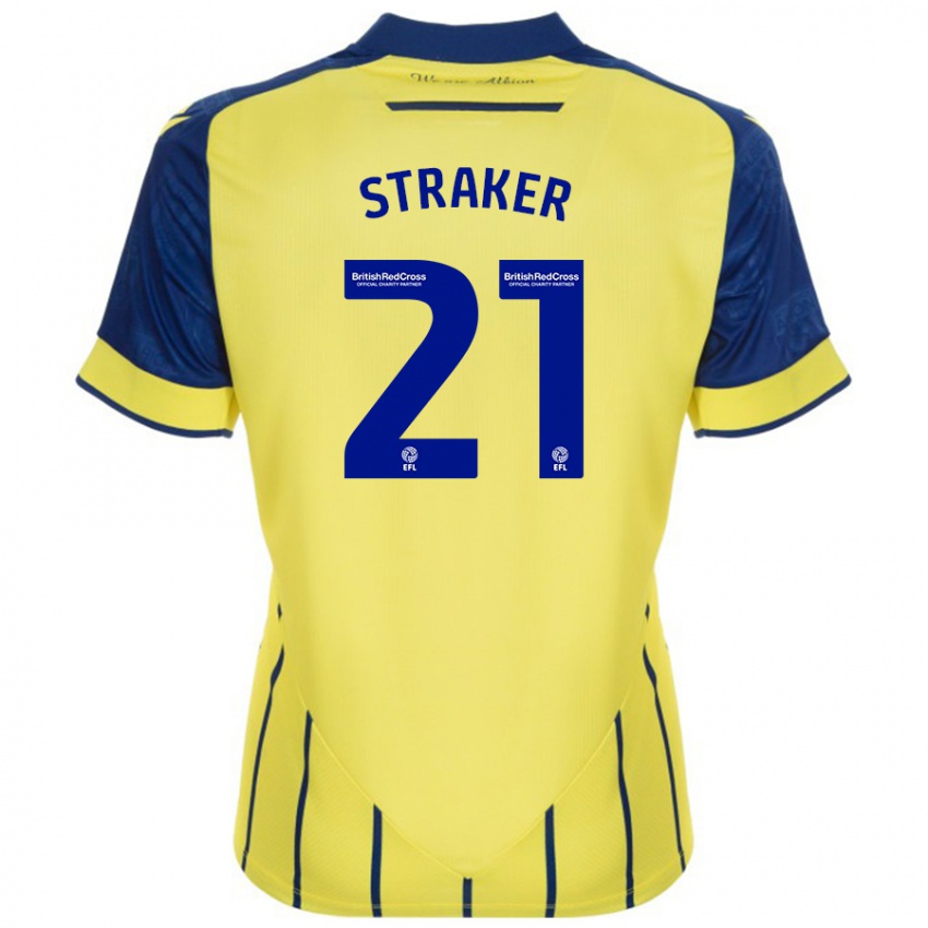 Herren Jannelle Straker #21 Gelb Blau Auswärtstrikot Trikot 2024/25 T-Shirt Belgien