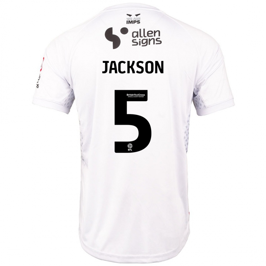 Heren Adam Jackson #5 Rood Wit Uitshirt Uittenue 2024/25 T-Shirt België