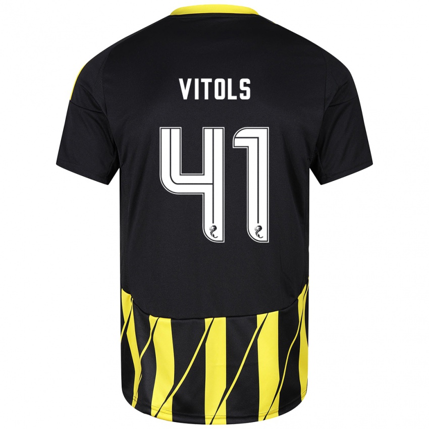 Heren Rodrigo Vitols #41 Zwart Geel Uitshirt Uittenue 2024/25 T-Shirt België