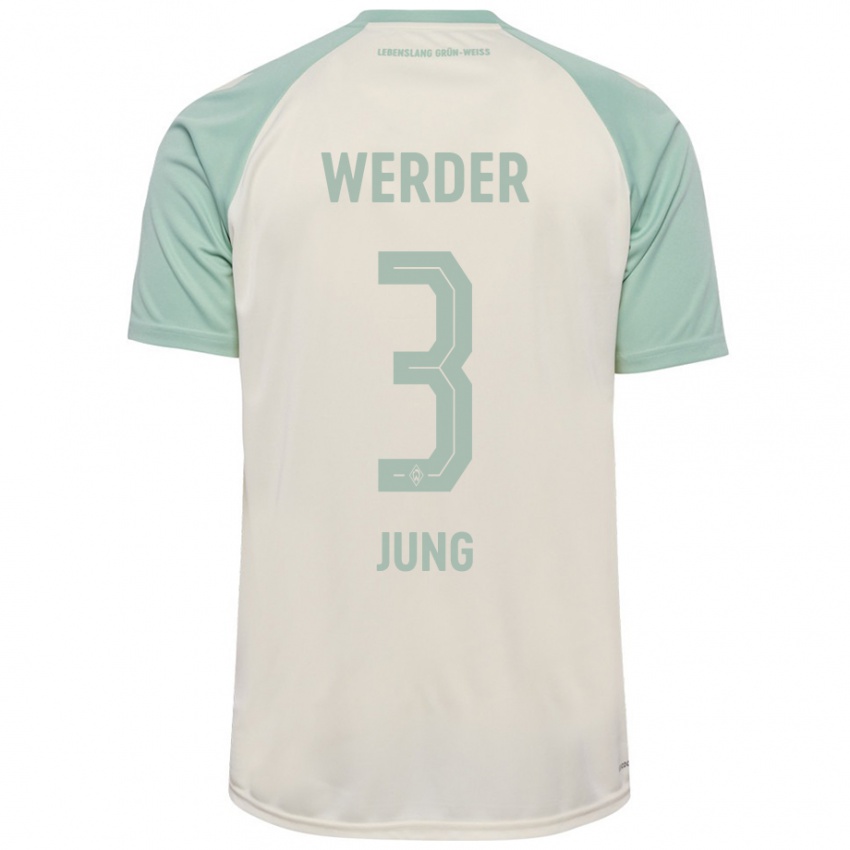 Homme Maillot Anthony Jung #3 Blanc Cassé Vert Clair Tenues Extérieur 2024/25 T-Shirt Belgique