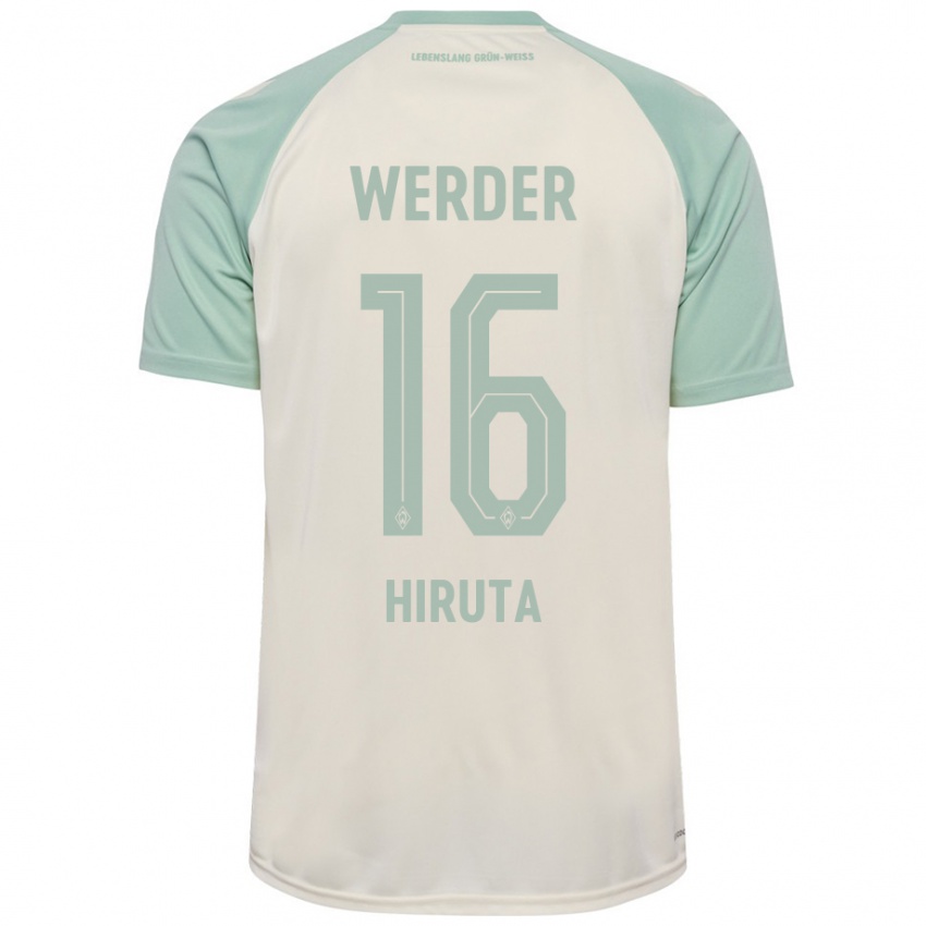 Homme Maillot Ikumi Hiruta #16 Blanc Cassé Vert Clair Tenues Extérieur 2024/25 T-Shirt Belgique