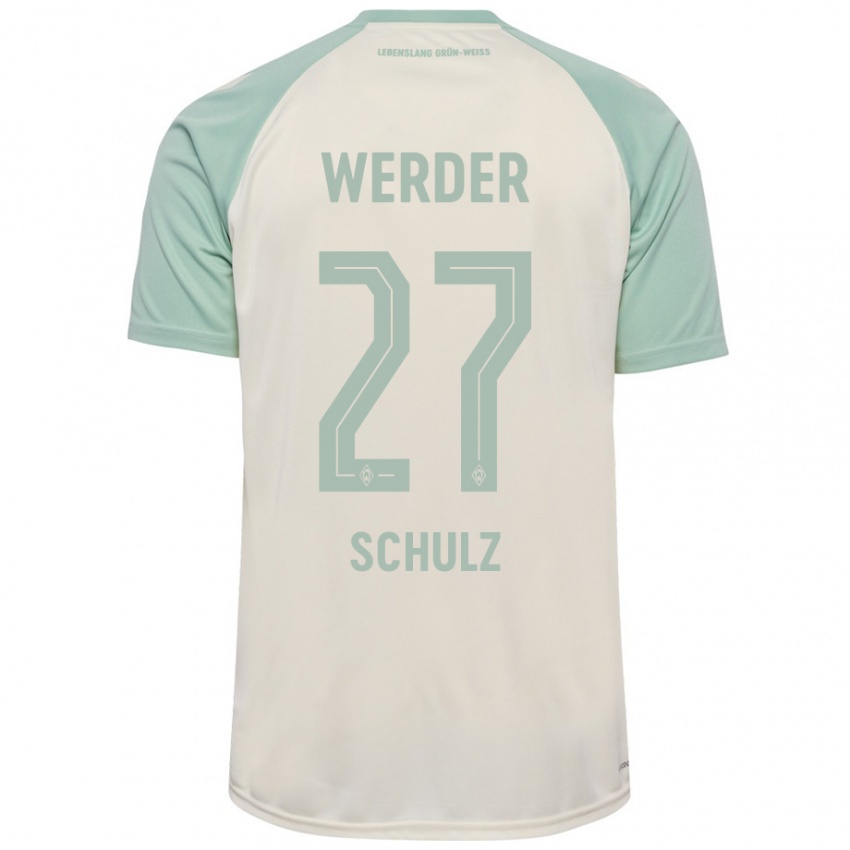 Homme Maillot Ole Schulz #27 Blanc Cassé Vert Clair Tenues Extérieur 2024/25 T-Shirt Belgique