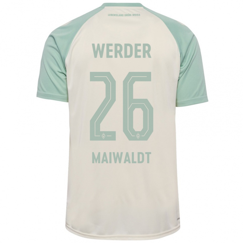 Homme Maillot Julius Maiwaldt #26 Blanc Cassé Vert Clair Tenues Extérieur 2024/25 T-Shirt Belgique